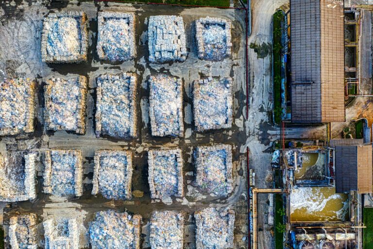 Aerial shot of an industrial plant in Serang, Indonesia, showcasing waste management processes.